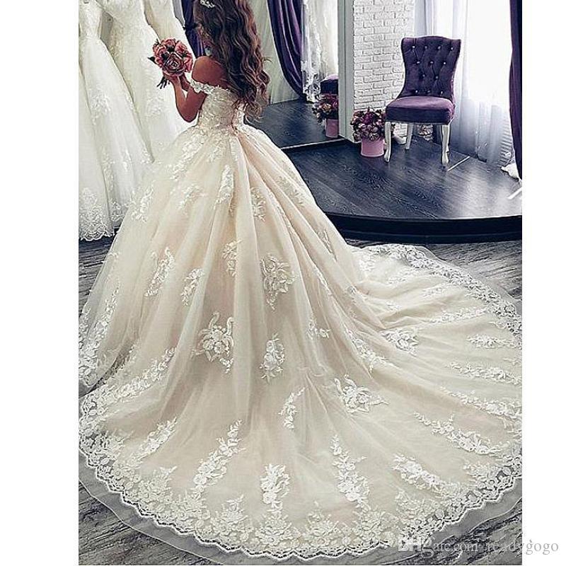 Off Plus Size Shoulder Princess Ball Dresses Lace Applique Pleats or Length Wedding Dress Bridal Gown Vestido De Noiva