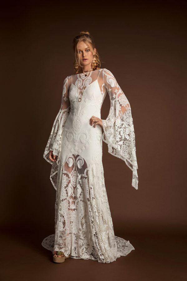Vintage Country Bateau Neck Long Sleeves Lace Dresses Cowgirls High Low Backless Bridal Wedding Gowns