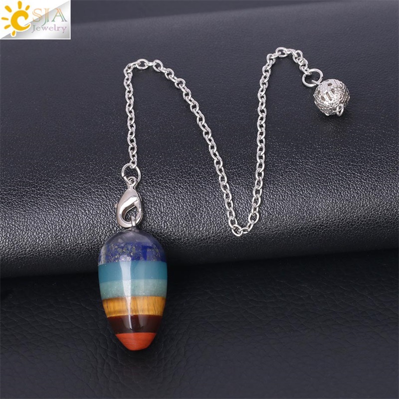 Hot Sale Natural Stone Pendulum Wicca Divination Pendant Small Gyro Egg Shaped Yoga 7 Chakra Healing Beads for Jewelry