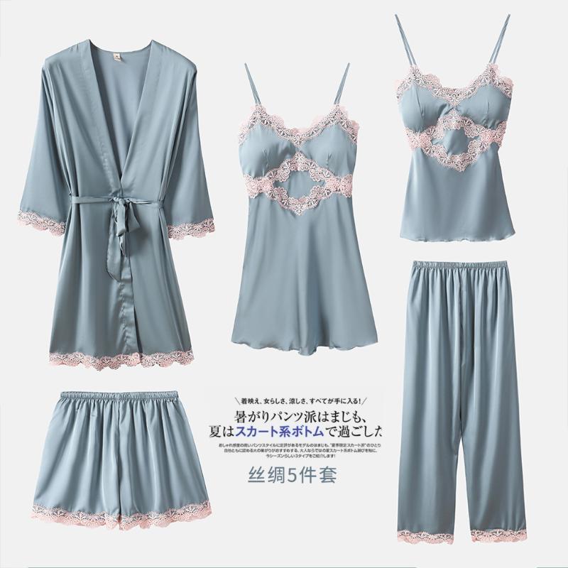 Satin Pajamas 5PCS Sleep Set Lady Kimono Bathrobe Gown Sleepwear Sexy Bridal Wedding Gift Nightwear Pyjamas Lace Nightgown
Satin Pajamas 5PCS Sleep Set Lady Kimono Bathrobe Gown Sleepwear Sexy Bridal Wedding Gift Nightwear Pyjamas Lace Nightgown
