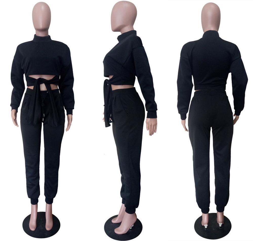 ZOOEFFBB Sexy Two Piece Set Women Spring Fall Clother Bandage Crop Top and Pant Sweat Suits 2 Piece Club Outfits Matching Sets