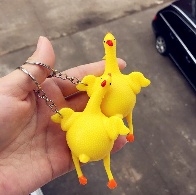 New Key Chain Pendant Funny Spoof Gadgets Toy Chicken Egg Laying Hens Crowded Stress Ball Keychain Keyring Relief Gift Jewelry Accessories