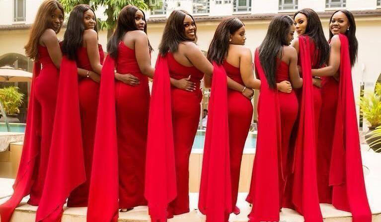 Red Bridesmaid Dresses Mermaid One Shoulder Summer Country Garden Formal Wedding Party Guest Maid of Honor Gowns Plus Size Custom Made