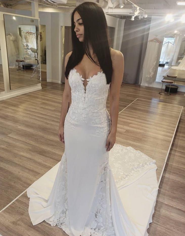2019 Cheap Mermaid Wedding Dresses Sweetheart Lace Appliques Button Back Satin Sweep Train Beach Wedding Dress Custom Country Bridal Gowns