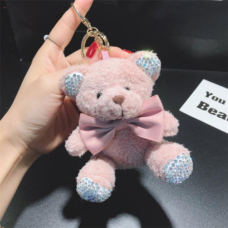 Cute Plush Teddy Sitting Position Bear Keychain Flash Diamond Doll Car Key Chain Ring Ladies Bag Pendant Cute Keychain