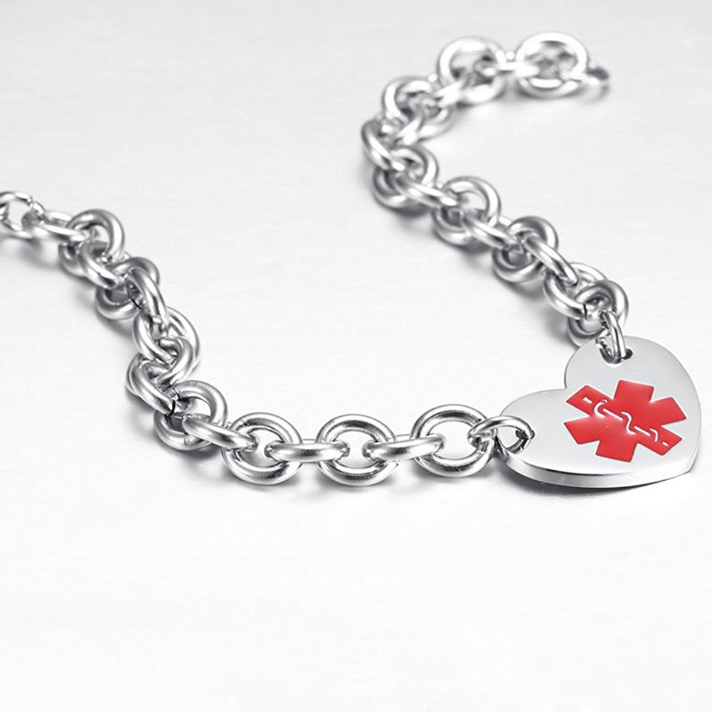 Medical Sign ID Chain Bracelets Charm Heart Shape Bracelets Titanium Stainless Steel Jewelry Men Women Bangle