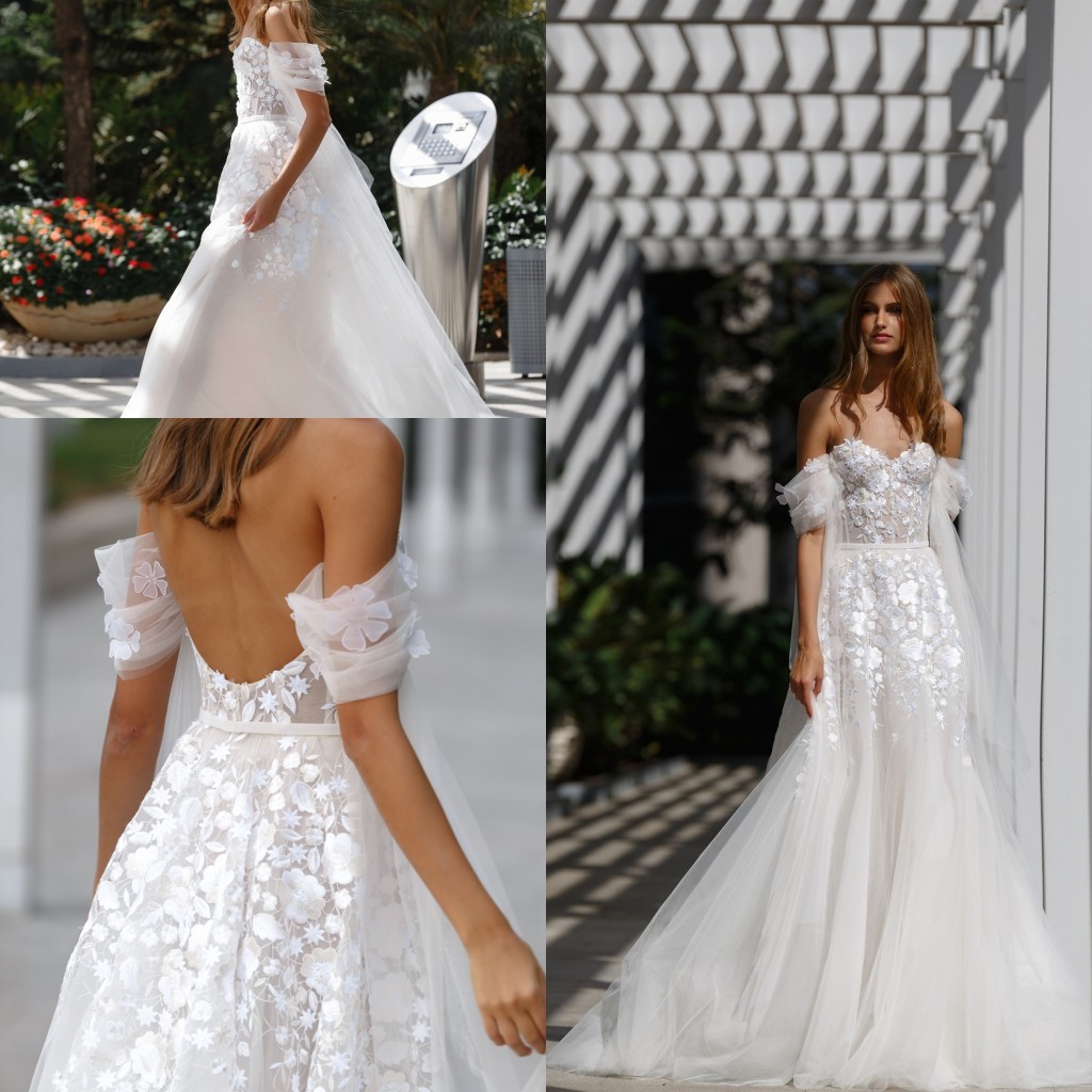 Elegant Mermaid Wedding Dresses Off Shoulder 3D Lace Appliqued Sweep Train Bridal Gowns Plus Size Backless Bridal Gowns vestido de novia