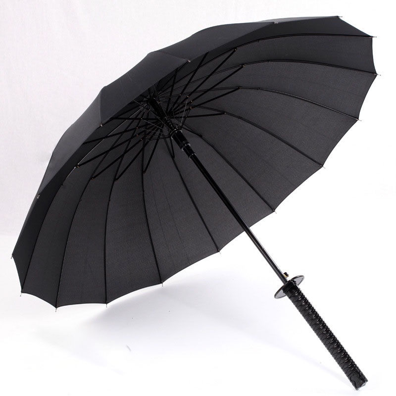 Japanese Samurai Swords Umbrella Sunny & Rainny Long-handle Umbrellas Semi-automatic 16 Ribs Black Umbrellas