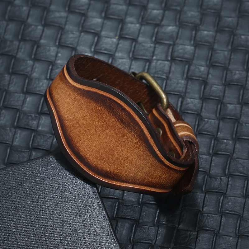 New Fashion Antique Brown Mens Real Leather Bangle Bracelets Pulseira Masculina Bracelet Bangles Pin Buckle Jewelry for Men Guys Wholesale Bijoux