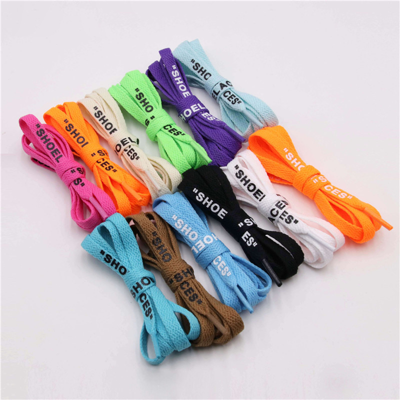 120 140 160 cm colorful lace Letter Font 8mm Double Sides Printed "SHOELACES" Black White Lace Signed Off Flat Shoes Lacet Shoelace