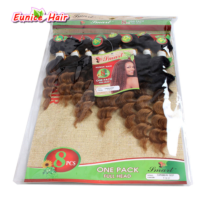 

8pcs One Pack 6A Brazilian Deep Wave Hair Extensions Weave Hair 8 Bundles Natural Black #1B/Bug Kinky Curly #1B/27 Jerry Curl