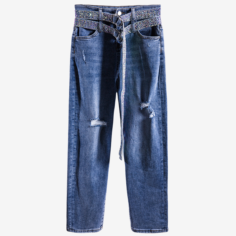 Heavy industry scald belt straight tube high waist thin pants jeans woman P916, Blue
Heavy industry scald belt straight tube high waist thin pants jeans woman P916, Blue