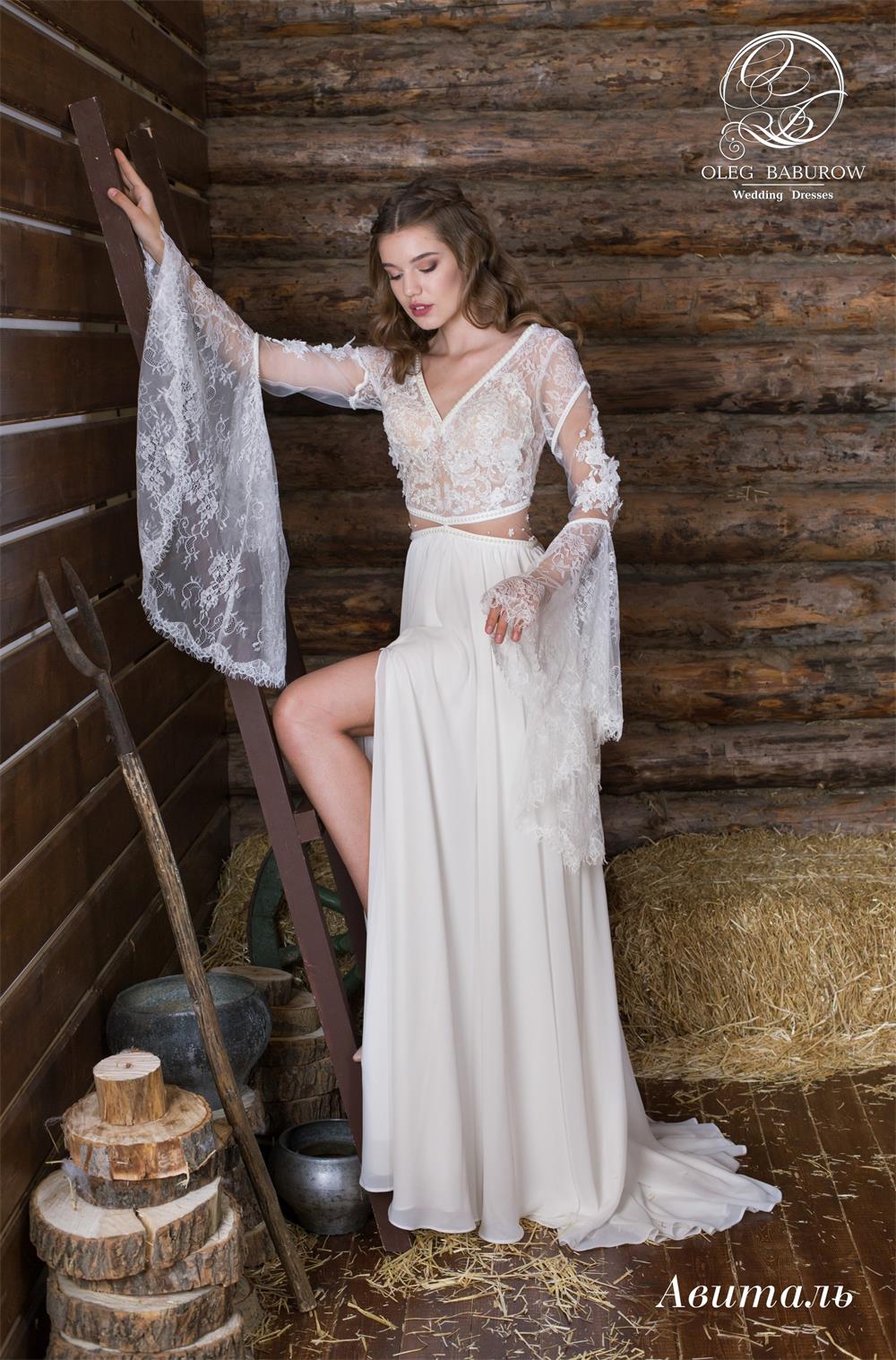 oleg baburow bohemian wedding dresses v neck long sleeves lace cutaway sides chiffon split bridal gowns beach wedding dress