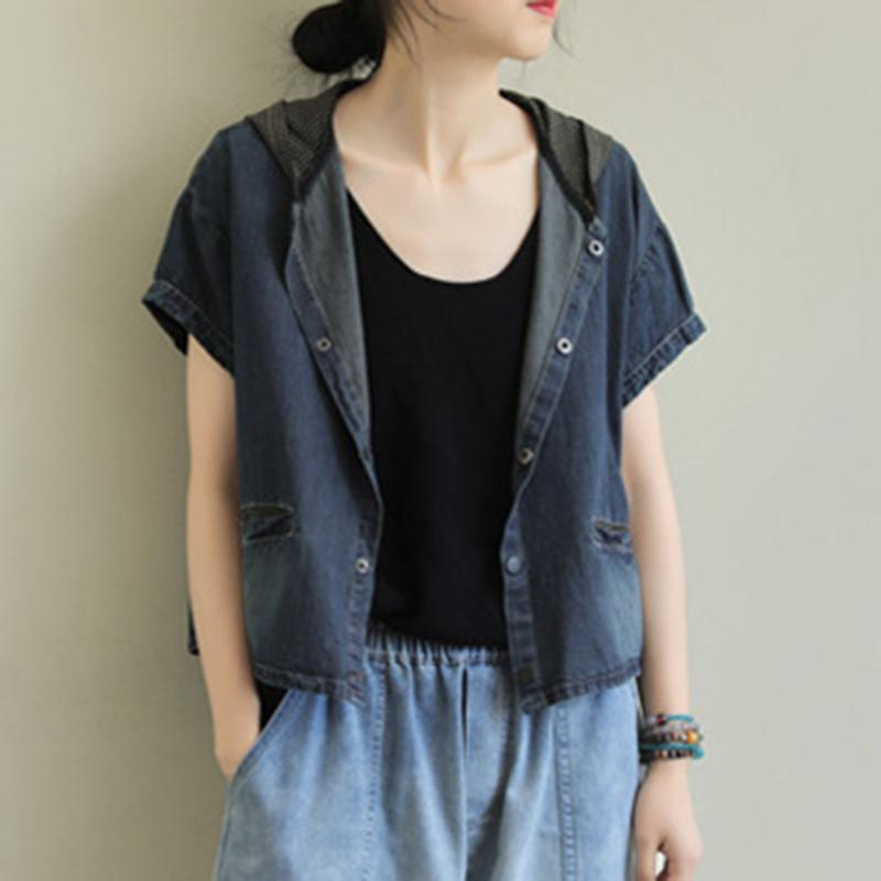 Women Simple Casual Denim Vest Short Sleeve Jackets Pockets Single-Breasted Tops Dark Blue Japan Style Girls Basic Vest
Women Simple Casual Denim Vest Short Sleeve Jackets Pockets Single-Breasted Tops Dark Blue Japan Style Girls Basic Vest