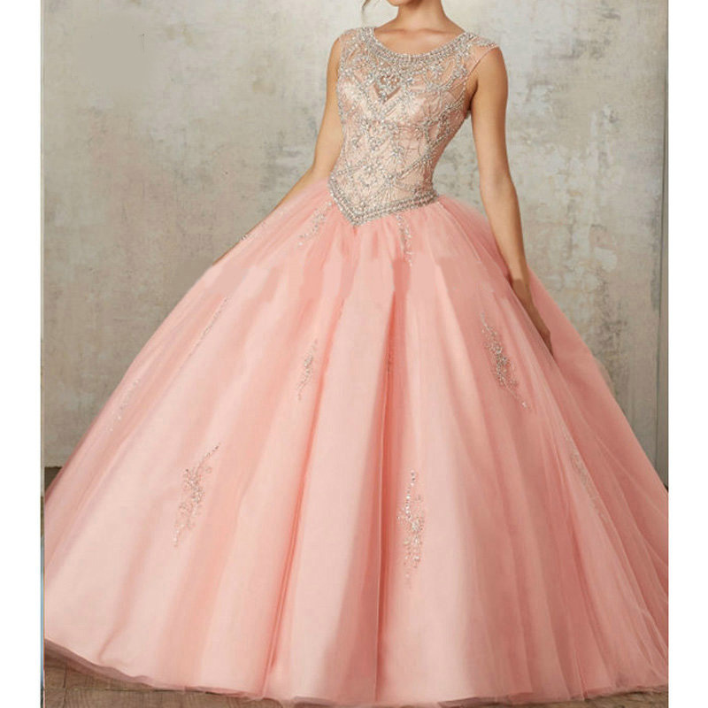 Rubydress Hot Sale Sexy Blue Quinceanera Dresses Ball Gowns Long Blue Tulle Appliques Beaded Sweet 16 Dress