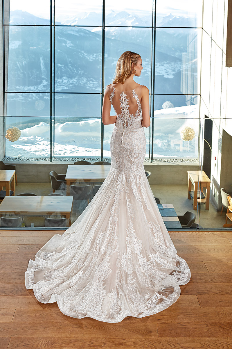 2019 Elegant Boho Mermaid Wedding Dresses Sheer Jewel Neck Lace Appliques Eddy K Plus Size Wedding Dress Bridal Gowns Custom Made