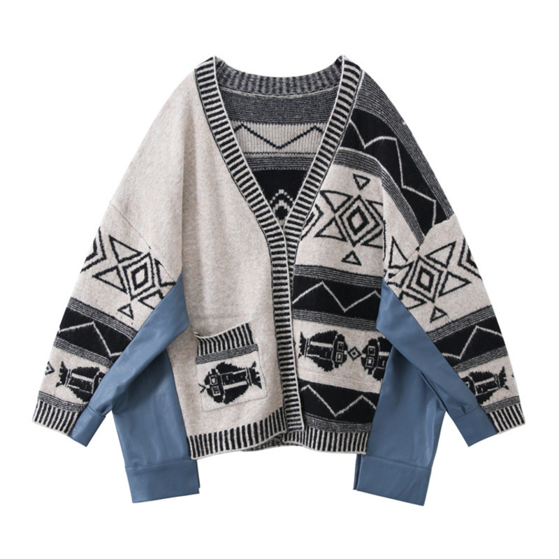 Vintage Leather Stitching Women Sweater Coat 2020 Spring New Wild Ladies Sweaters Fashion Casual Korean Style Tops Female, Black
Vintage Leather Stitching Women Sweater Coat 2020 Spring New Wild Ladies Sweaters Fashion Casual Korean Style Tops Female, Black