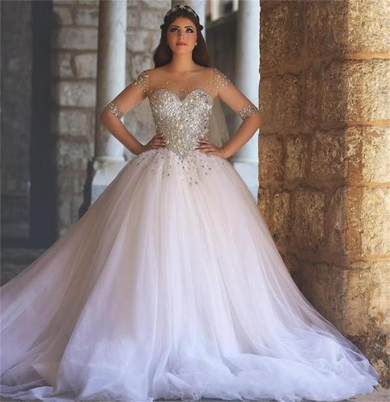 2020 Luxury Ball Gown Illusion Tulle Long Sleeves Wedding Dresses Sheer Neck Beaded Crystals Puffy Vintage Plus Size Bridal Gowns, Red
2020 Luxury Ball Gown Illusion Tulle Long Sleeves Wedding Dresses Sheer Neck Beaded Crystals Puffy Vintage Plus Size Bridal Gowns, Red
