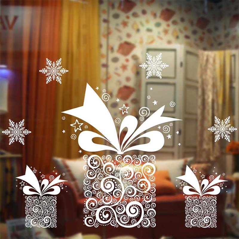 Merry Christmas Window Glass Sticker Decoration Xmas Tree Wall Stickers Snowman Santa Claus Home Background