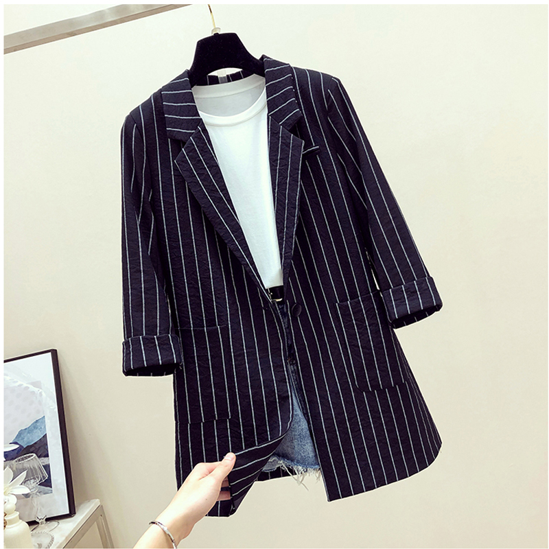 New 2020 Summer Women Formal Suit Loose Black Striped Outerwear Casual Basic Coats Thin Elegant Brand Jackets Plus Size - 4XL
New 2020 Summer Women Formal Suit Loose Black Striped Outerwear Casual Basic Coats Thin Elegant Brand Jackets Plus Size - 4XL