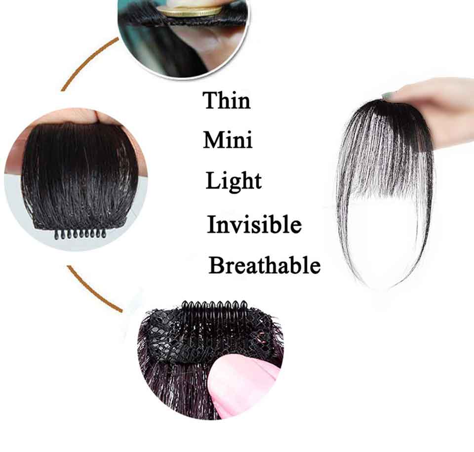 Human Hair Bangs longlived Fringe Hair Bangs Natural Black Clip in Air Bangs With Temple For Women
