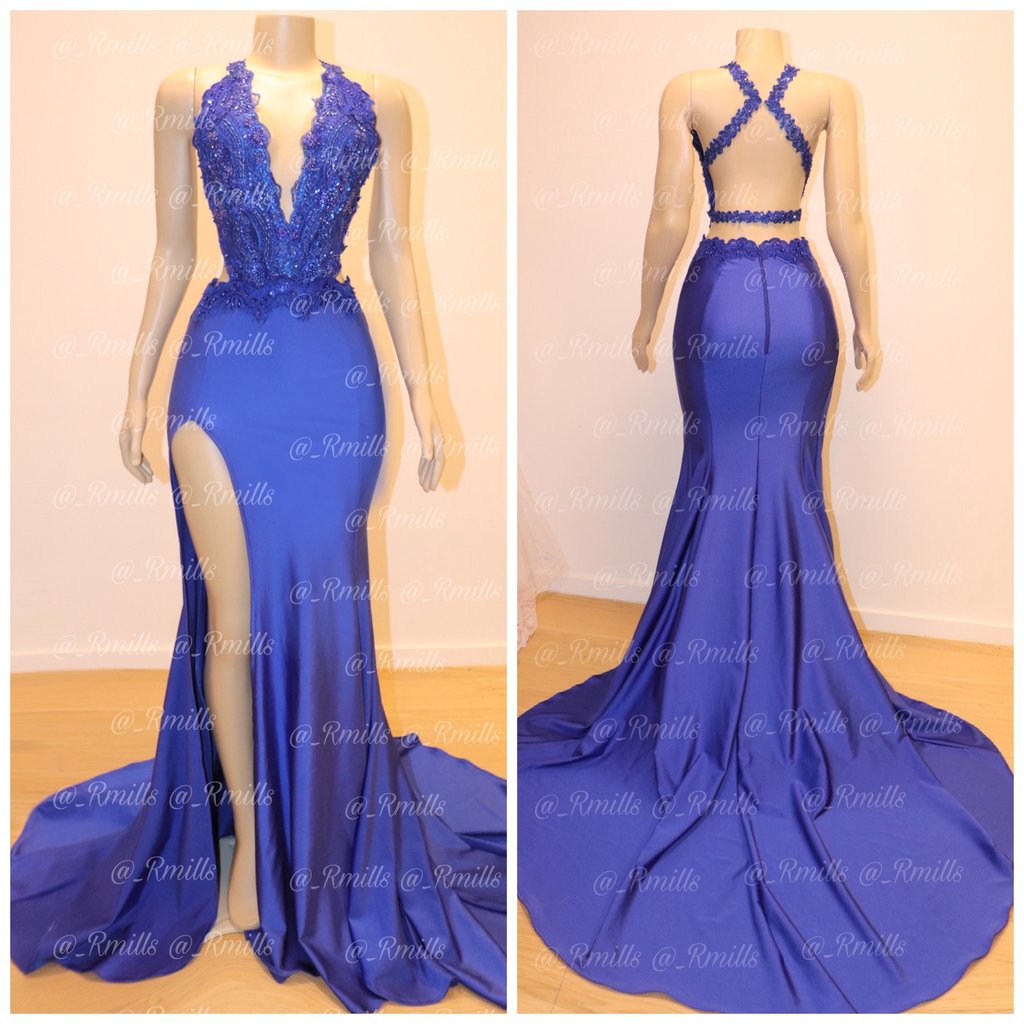 2019 Modern Royal Blue Mermaid Prom Dresses Criss Cross Backless Long Evening Gowns With Split Side Lace Applique Celebrity Dress, Silver
2019 Modern Royal Blue Mermaid Prom Dresses Criss Cross Backless Long Evening Gowns With Split Side Lace Applique Celebrity Dress, Silver