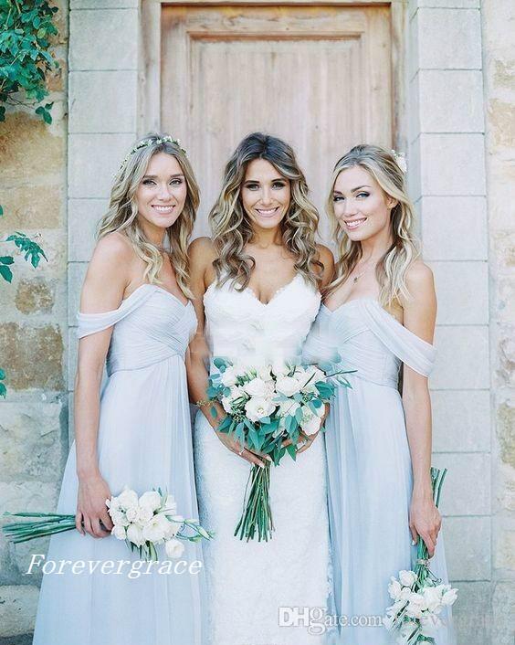2019 Draped Sky Off-shoulder Beach Boho Long Blue Bridesmaid Dress Cheap Garden Wedding Party Guest Maid of Honor Gown Plus Size Custom Made