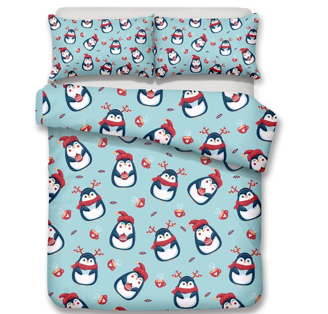 3D Penguin Bedding Set Cute Cartoon Printing Duvet Cover Set with Pillowcase Twin Full Queen King Size