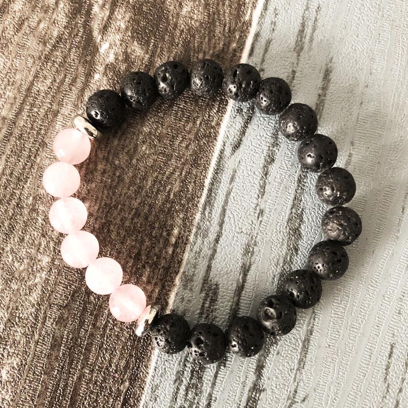 Healing Crystals Wrist Mala Beads Tennis bracelet Women bracelets RoseQuartz & Volcanic Lava Yoga