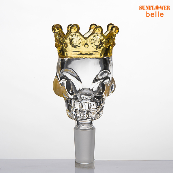 Skull Glass Bowl Slide with Crown Dry Herb Holder BIG Size Colorful Bong Bowl 14mm18mm Joint Dab Rig 340