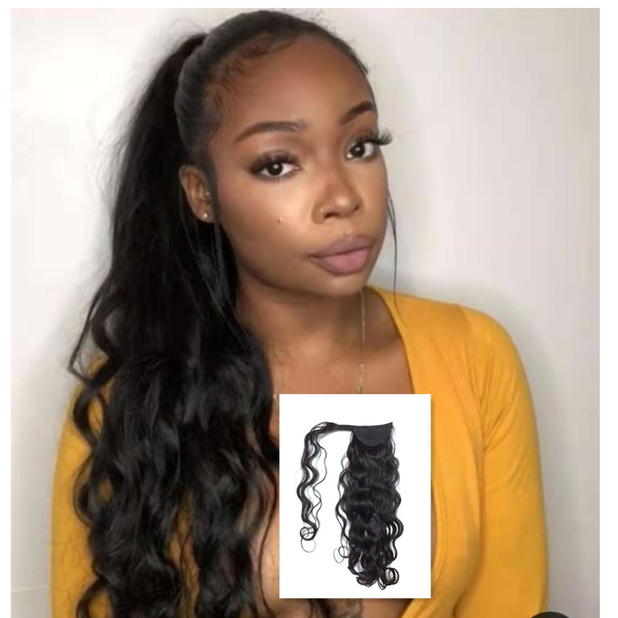 Remy hair horse ponytail human hair clip in body wave human hair pony tail extension natural black 1b pony tail Hairpiece