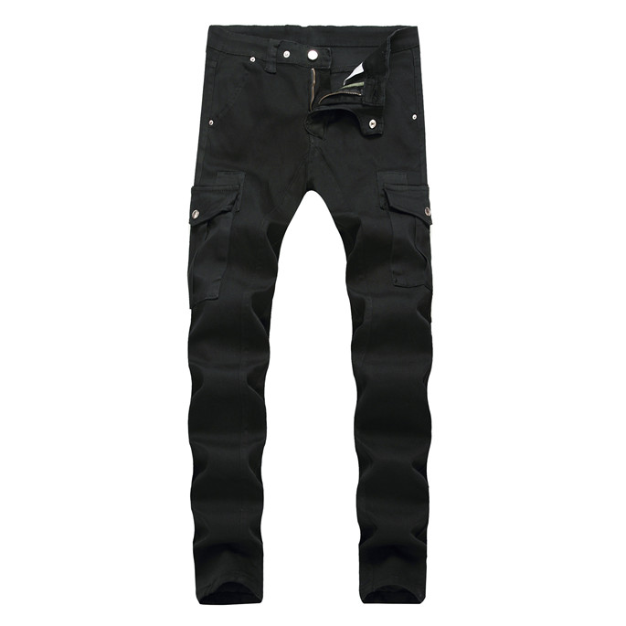 Fashion- Mens Jeans Army Green Pockets Mens Straight Jeans With Zipper Fashion Male Apparel