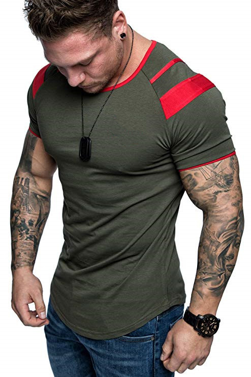 tshirt men Spring Summer Pleats Slim Fit Raglan Patchwork Short Sleeve t-shirt Pattern Cotton Casual t shirt Sport Tops