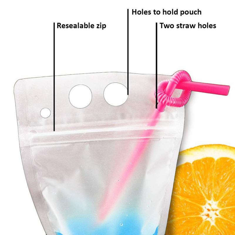50pcs 500ml Juice Drink Bag with Straws Vertical Zipper Frosted Transparent Bag for Home Drinks Candy Beans Nut
