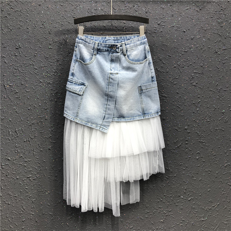 Korean Style Summer Spring Womens High Waist Irregular Pockets Mesh Patchwork Denim Skirt , Woman Clothes , Jeans Skirts, As pic
Korean Style Summer Spring Womens High Waist Irregular Pockets Mesh Patchwork Denim Skirt , Woman Clothes , Jeans Skirts, As pic