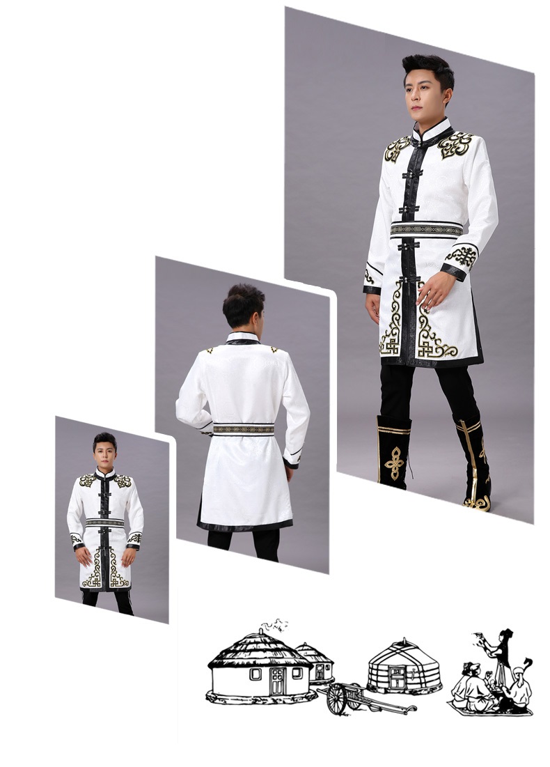 Men's Traditional ethnic clothing male tang suit top mongolian oriental jacket white asia vintage daily life Costume