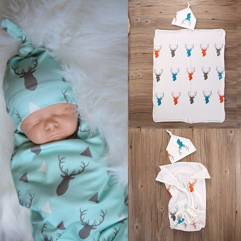 

Baby Boys Girls Stretch Cotton Deer Wrap Toddler Swaddle Animal Blanket Bath Towels Kids Sleeping Blankets For Newborn, Blue