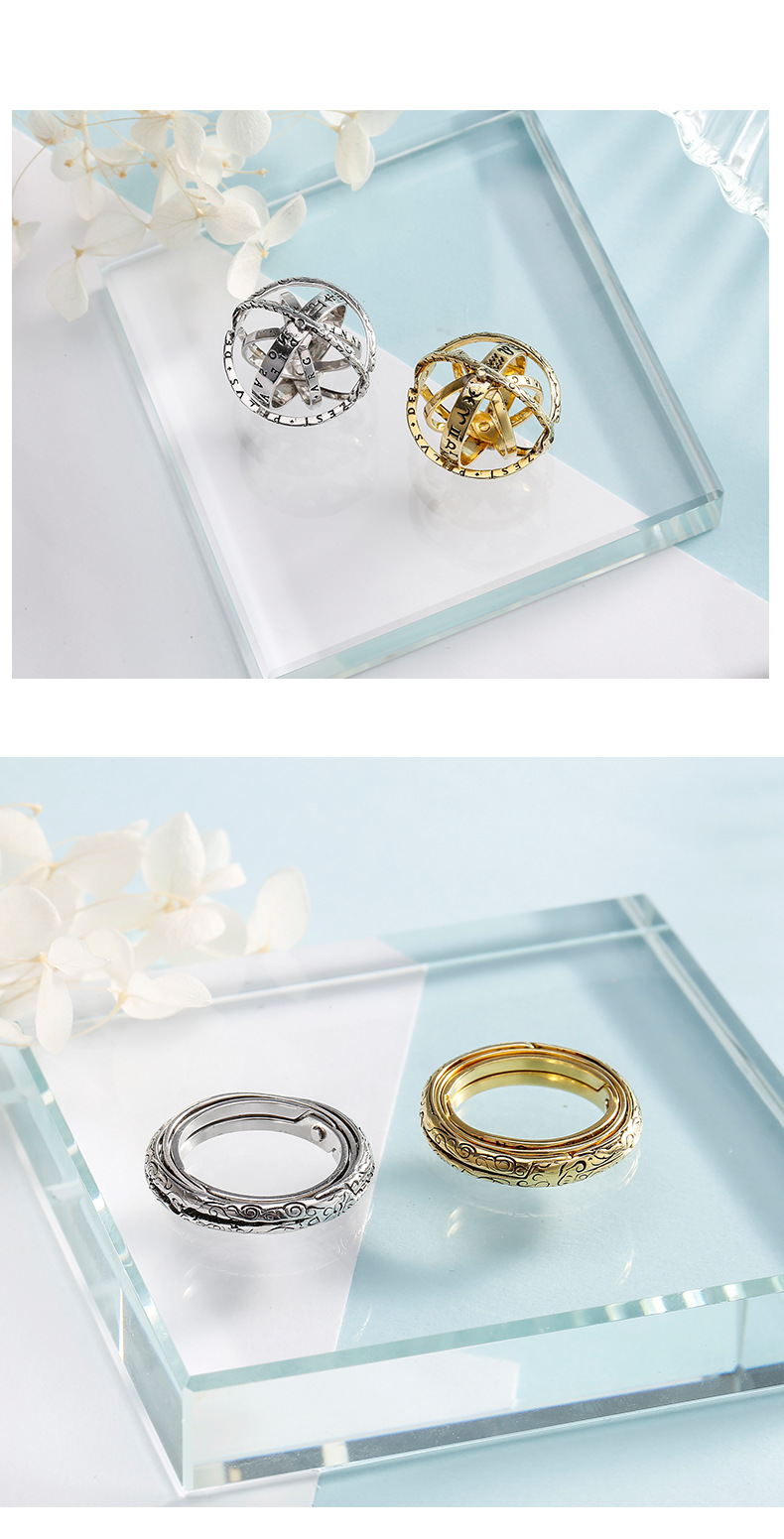Creative Astronomical Ball Ring Complex Rotating Clamshell Astronomical Ring Universe Student Constellation Ring Jewelry