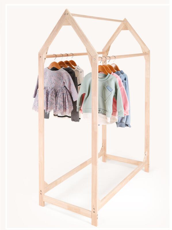 Children's hanger Cabinets clothing store solid wood middle island rack small house hangers double hanging display shelf