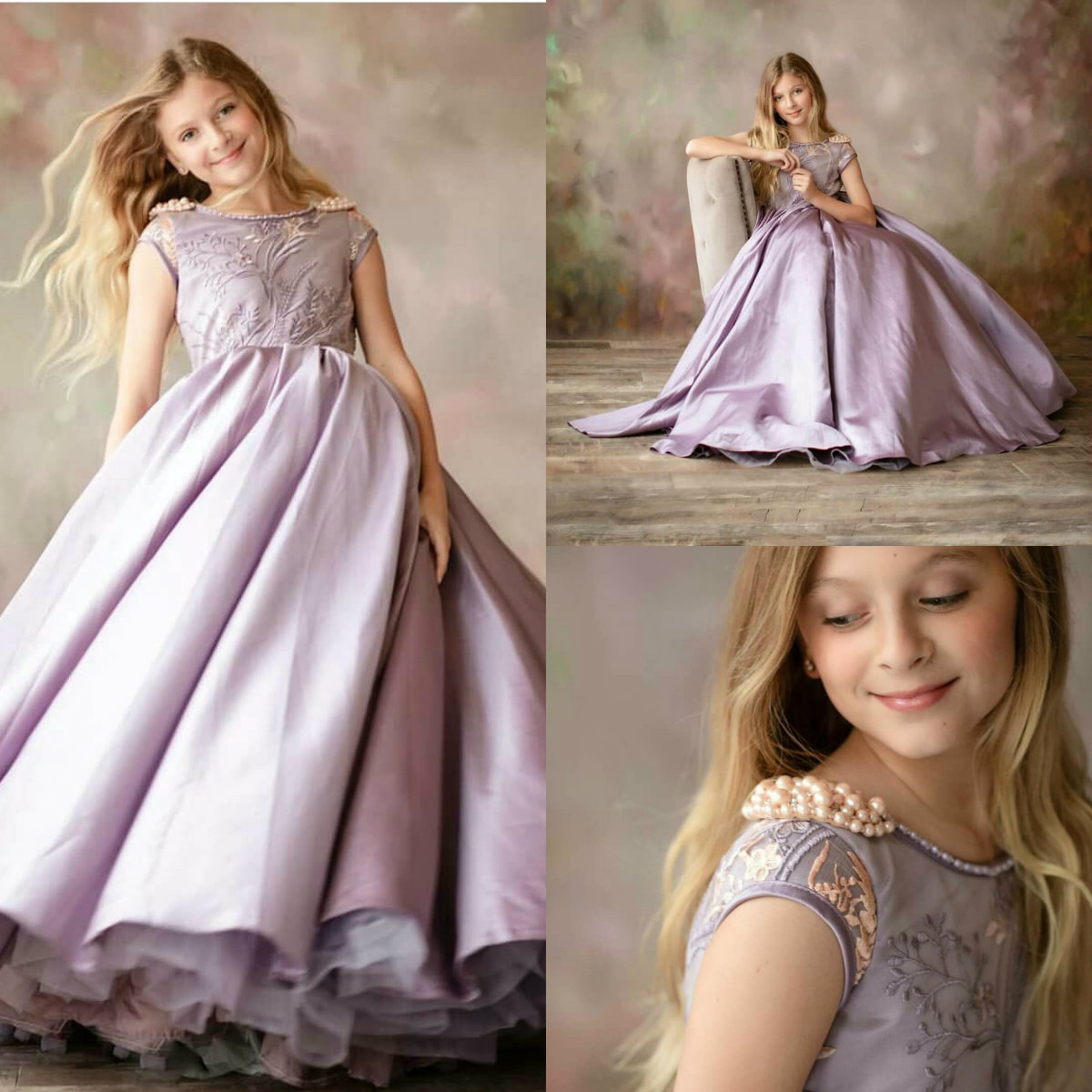 Cheap Flower Girl Dresses Jewel Sleeveless Applique Lace Pearl Girl Pageant Gown Ruffle Satin Sweep Train Birthday Gown Cheap Hot Sell