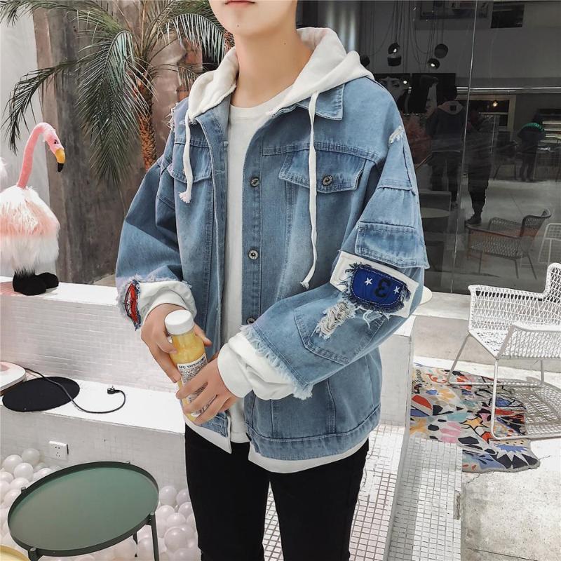 Spring autumn 2020 Korean denim jacket male loose fake two-piece hooded jacket couple bf teenagers student clothes, Blue
Spring autumn 2020 Korean denim jacket male loose fake two-piece hooded jacket couple bf teenagers student clothes, Blue