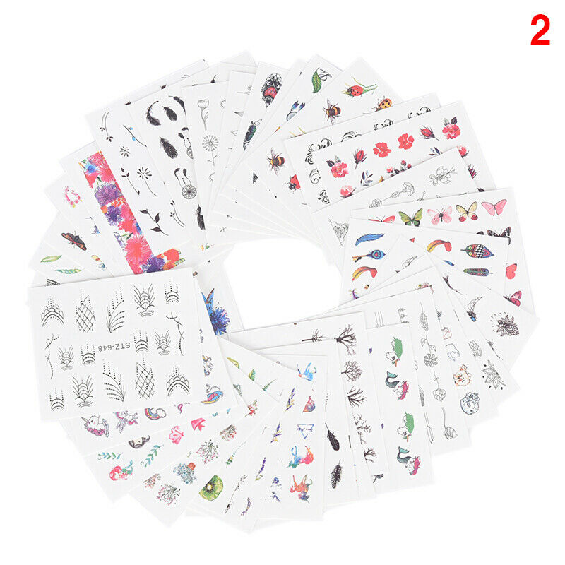 50 Stickers Sheets Mixed Flower Feather Water Transfer Nail Art Sticker Watermark Dec ch.A874