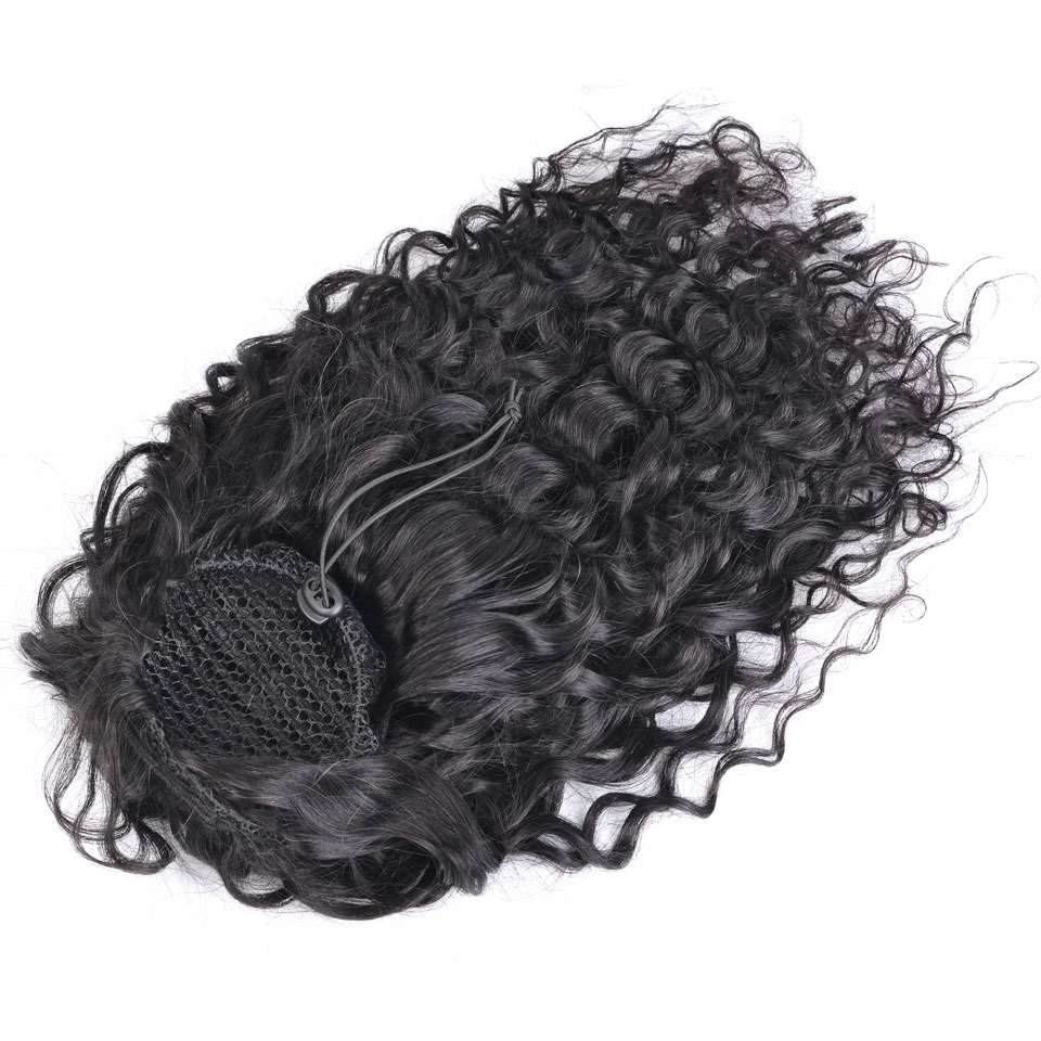 Brazilian Virgin Kinky Curly Drawstring Ponytail Human Hair Clip In Ponytail Extensions Natural Color 1 Piece 140g Drawstring Pony Tail