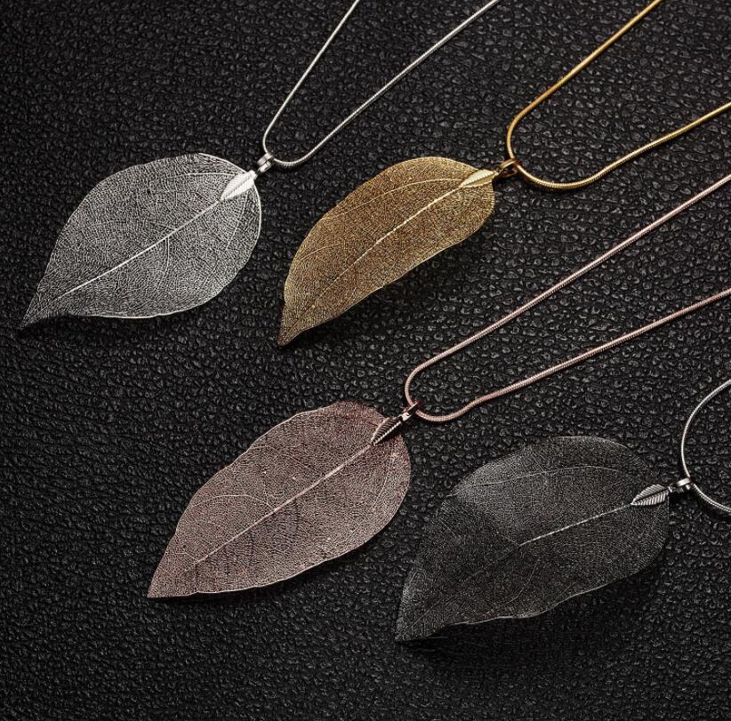 Gold Chain Necklace Women Men Jewelry Maxi Necklace Rose Gold Color Chain Real Charm Pendant Necklaces & Pendants Leaf Necklace