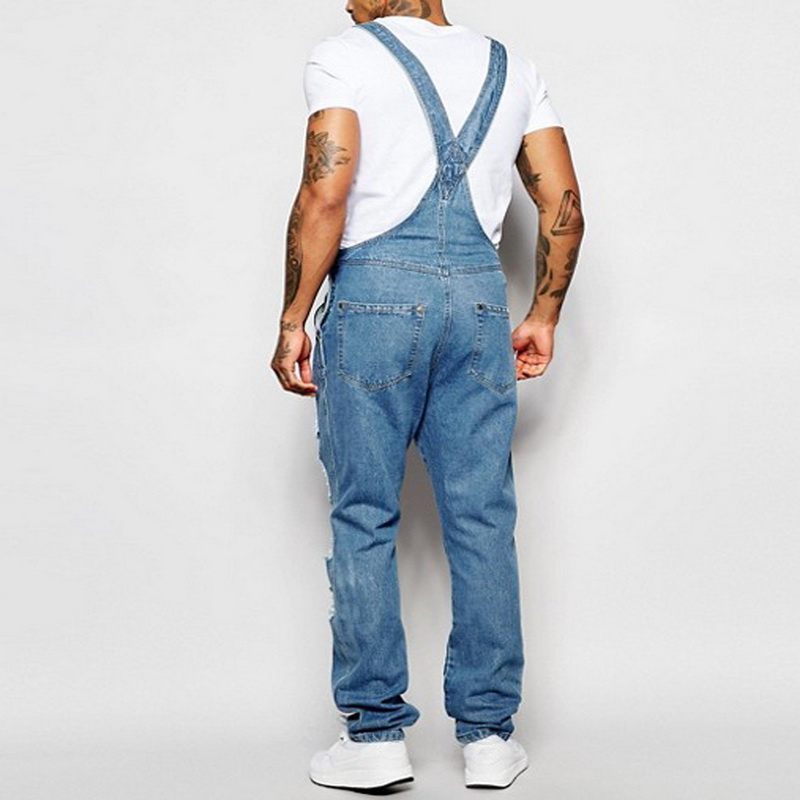VERTVIE Denim Overalls Men One Piece Full Length Ripped Jeans Men Casual Jeans Pants Straight Pantalon Homme Bottoms