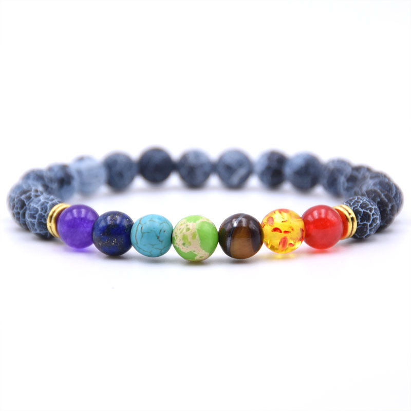 7 Chakra Planet Gemstone Bead Bracelet Men's Ms. Fused Rock Oil Diffusion Bangle Bracelet Yoga Beads Elastic Adjustable (Color)