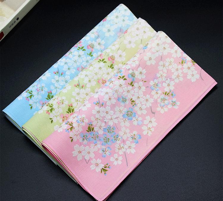 43cm * 43cm 60S Japanese Handkerchief Ladies Printed Cherry Blossom Handkerchief Small Square