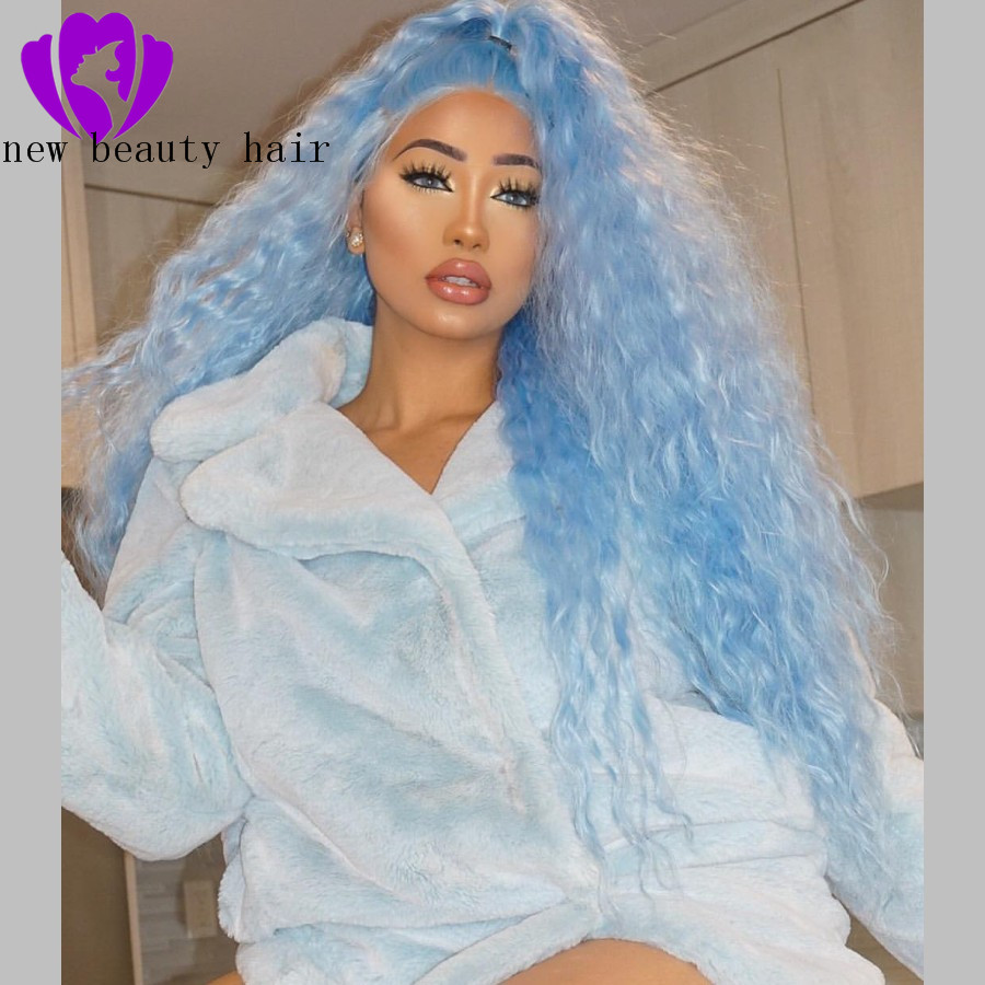 Natural soft free part Lace Front Wigs Loose Wave Light Blue Color Wigs For Women Heat Resistant Fiber Synthetic Lace Wig