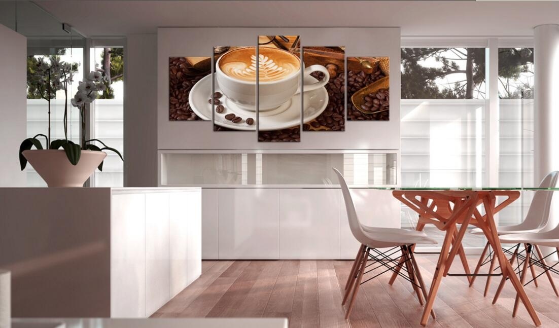 ( No Frame)5PCS/Set Moder Abstract Essence of the Morning Coffee Art Print Frameless Canvas Painting Wall Picture Home Decoration