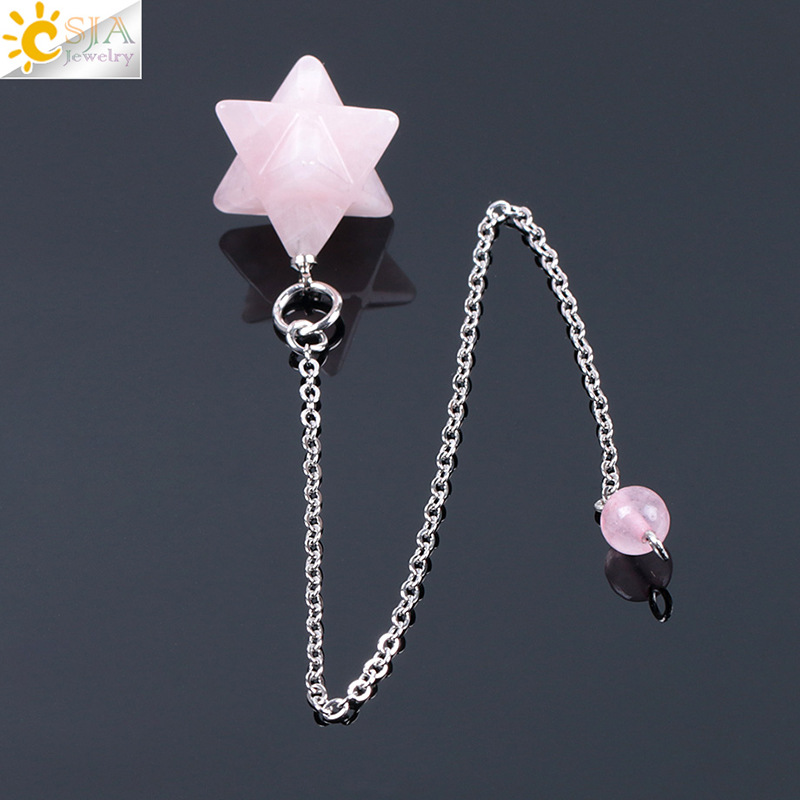 Natural Gem Stones Merkabah Pendulums for Dowsing Divination Wicca Chakra Reiki Pink Crystal Lapis Lazuli Onyx Pendant